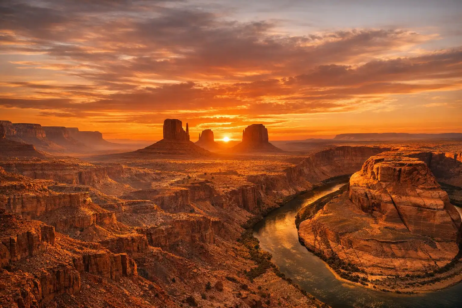 Grand Canyon bij zonsopgang met rode rotsformaties en dramatische wolken - Rondreis Arizona