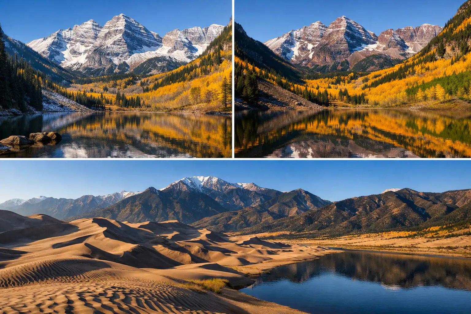 Maroon Bells weerspiegeld in Maroon Lake bij Aspen in de herfst - Rondreis Colorado
