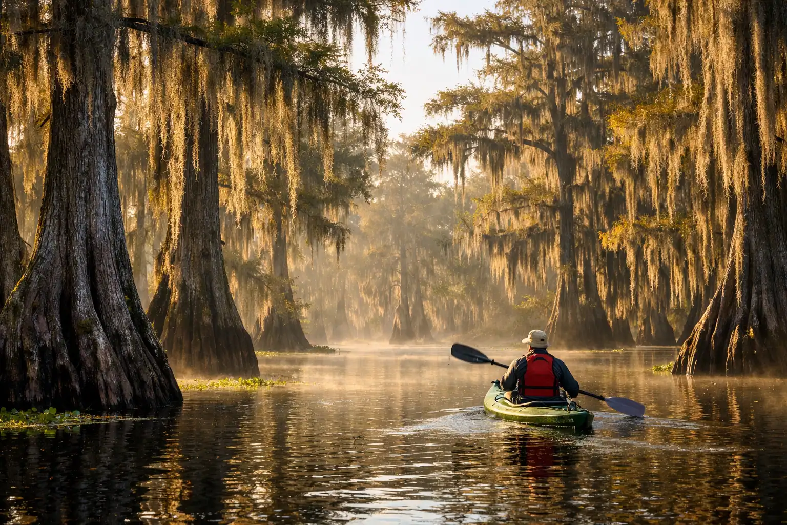 Cipressen met Spaans mos in Honey Island Swamp Louisiana