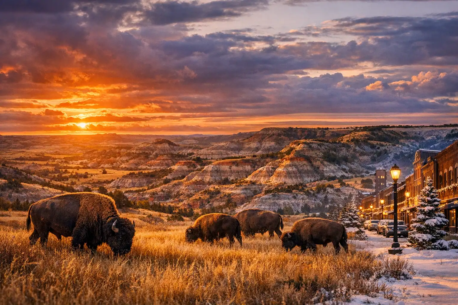 Painted Canyon in Theodore Roosevelt National Park bij zonsondergang - Rondreis North Dakota