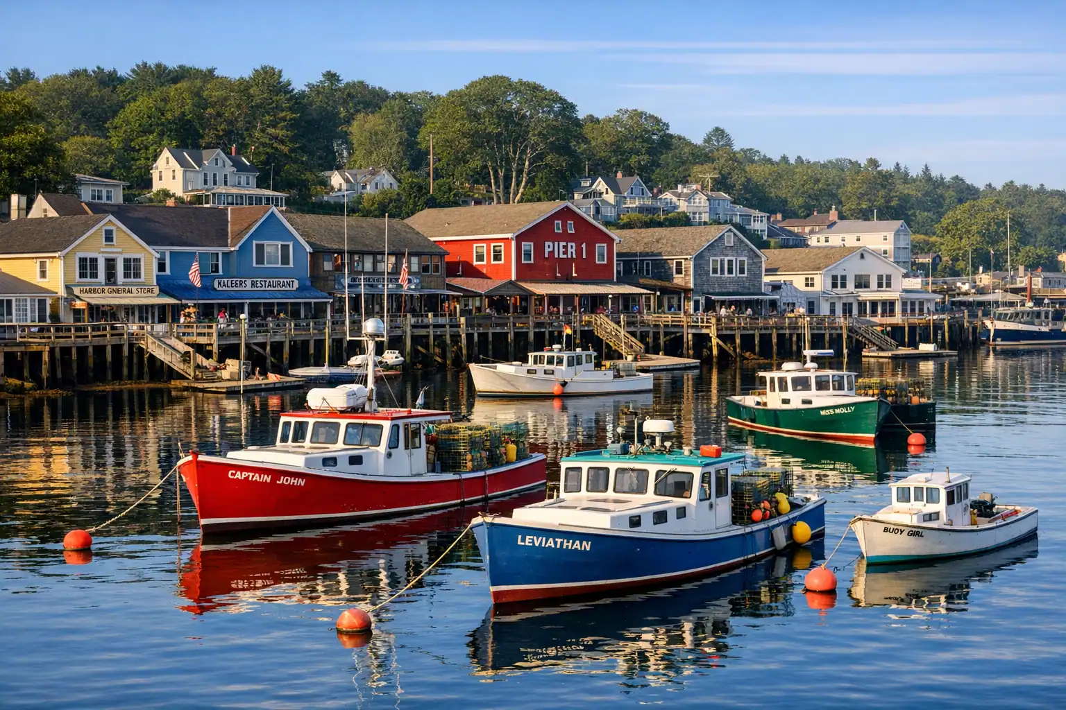 Kleurrijke vissersboten in Boothbay Harbor Maine