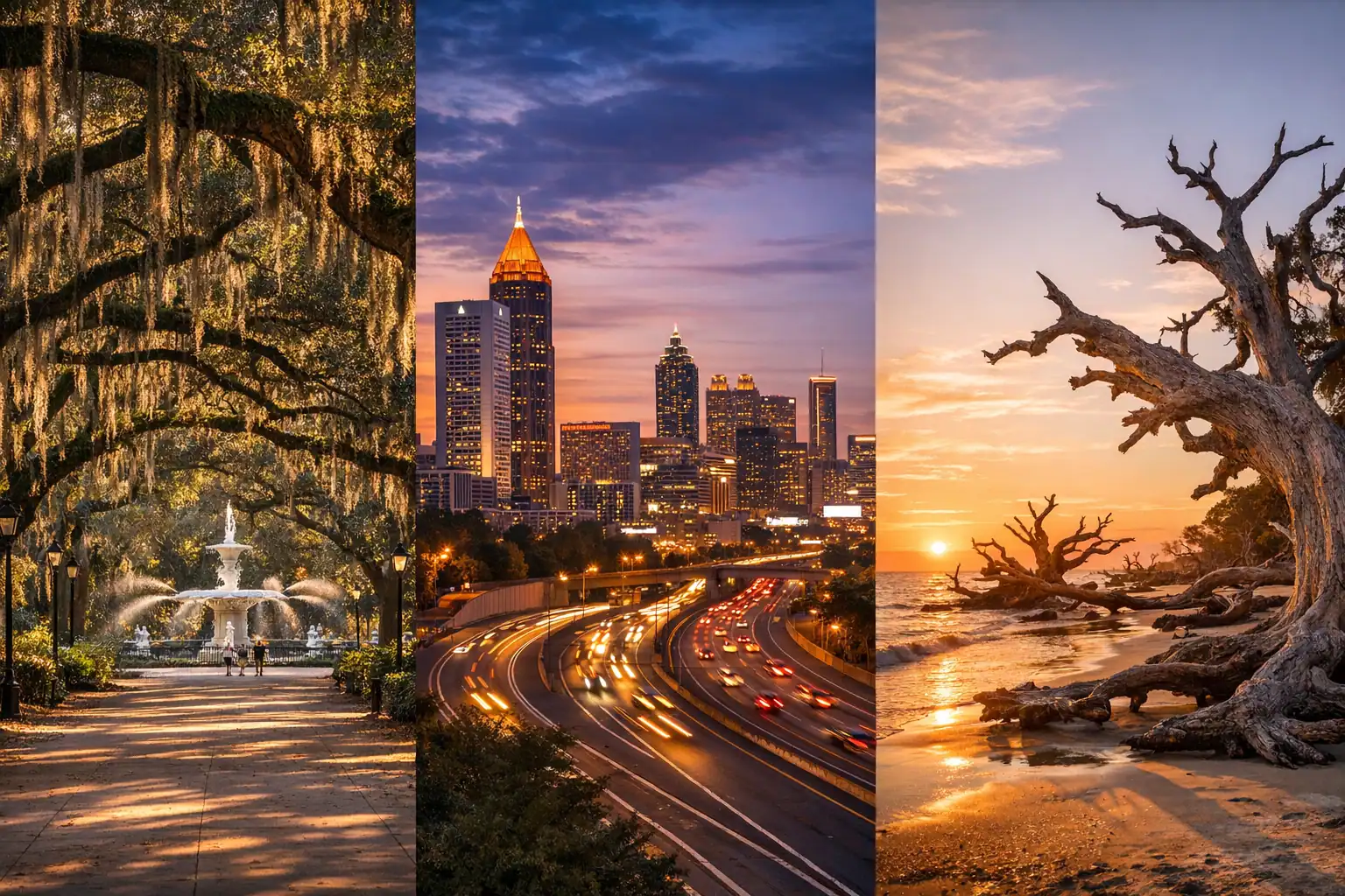 Forsyth Park fontein in Savannah met Spaans mos in eikenbomen - Rondreis Georgia